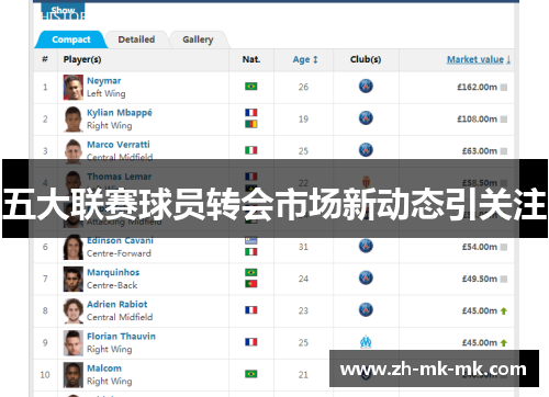 五大联赛球员转会市场新动态引关注